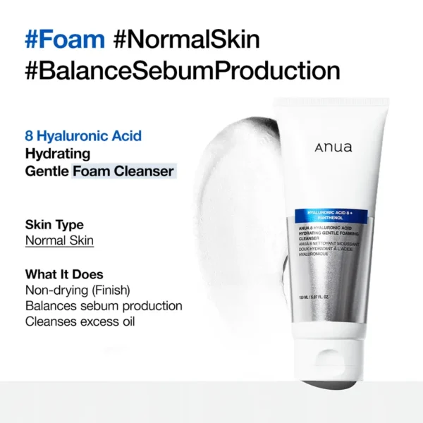 Anua – 8 Hyaluronic Acid Moisturizing Gentle Gel Cleanser, 150ml